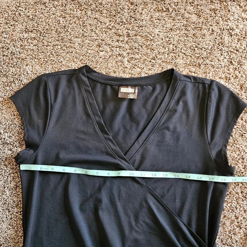 Athleta Nectar Dress Short Sleeve Faux Wrap Size XL Black Stretch Athletic Sport - Picture 4 of 9